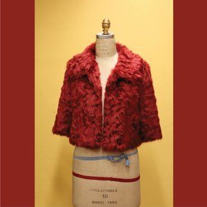 Cropped Red Faux Fur Jacket Size S 3/4 Sleeve